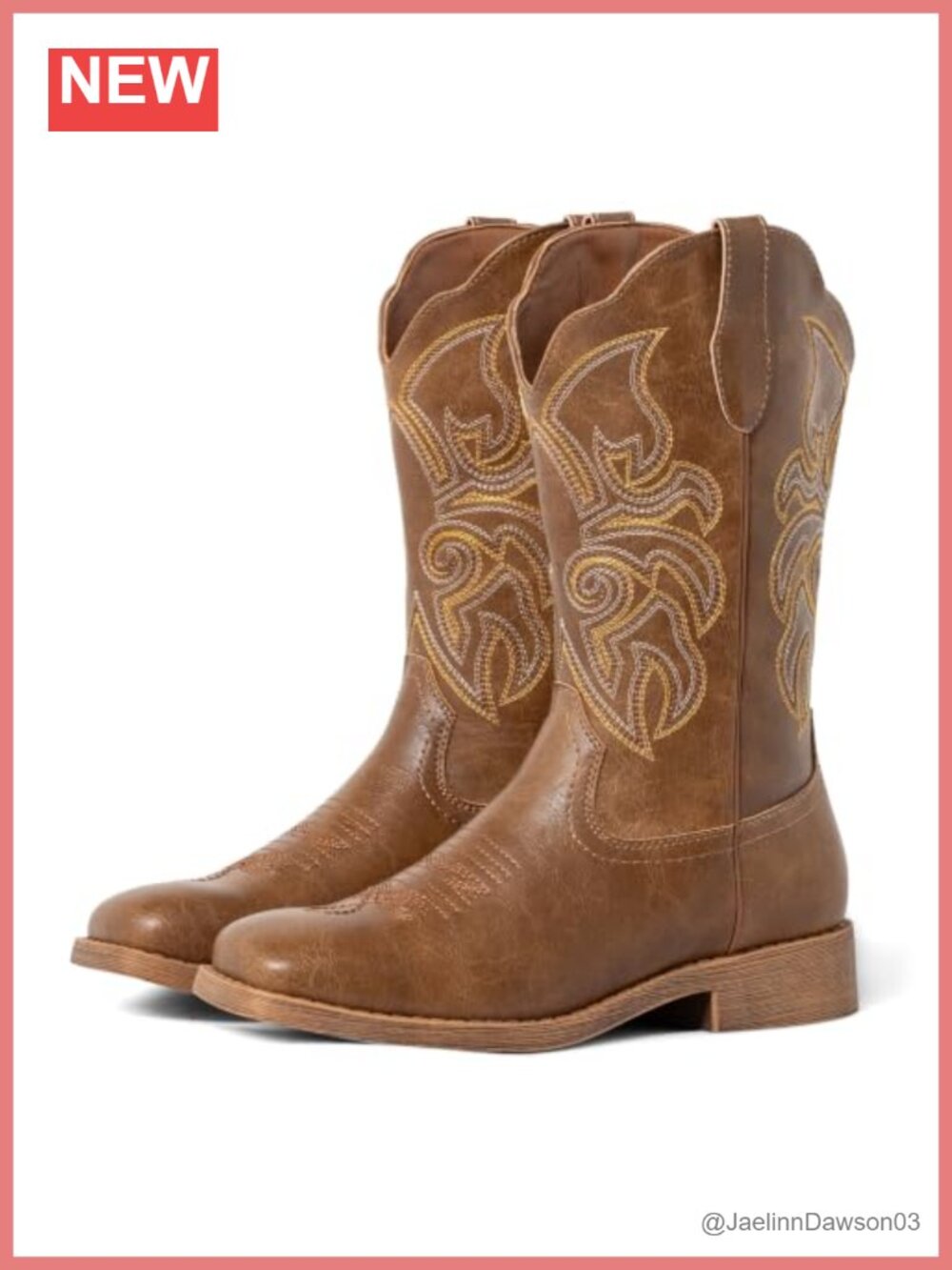 Womens Western Cowboy Boots Faux Leather Square Toe Mid-Calf Pull On